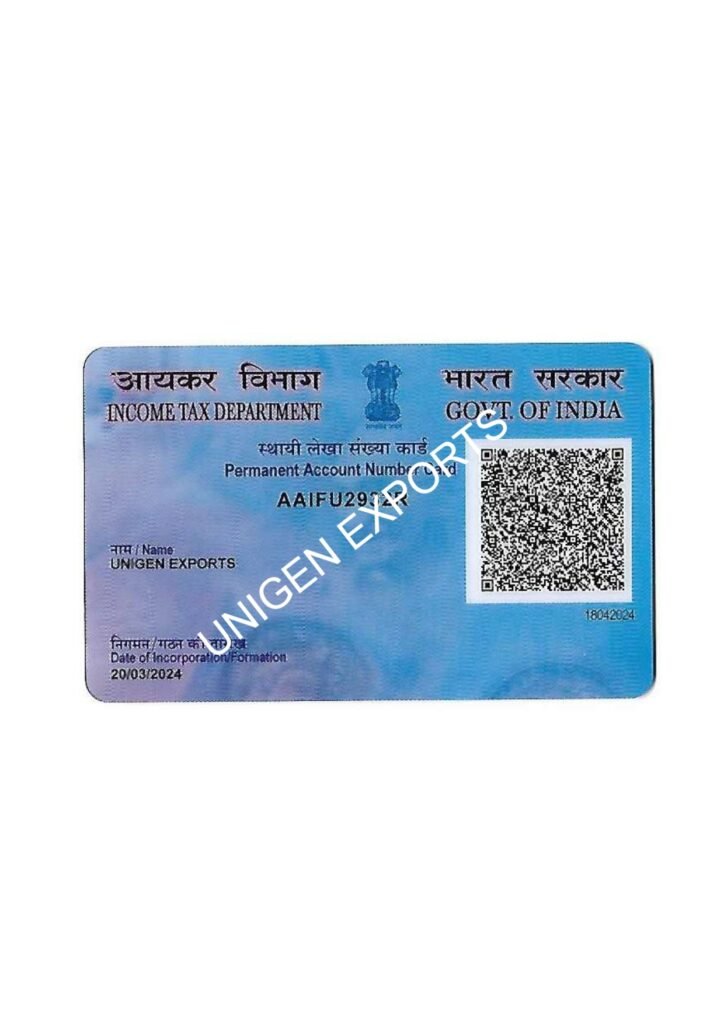 pan card unigen exports